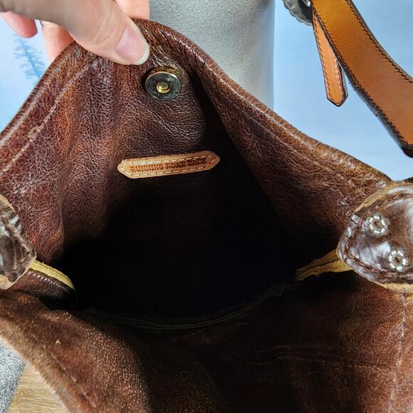 Running Roan Tack Cowhide and Brown Leather Belt Buckle Crossbody Purse - Picture 10 of 11